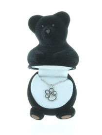 Black Bear Paw Print Crystal Necklace With Velour Hinged Gift Box
