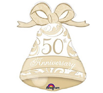XL 27" Gold Elegant 50th Anniversary Bell Super Shape Mylar Foil Balloon Party
