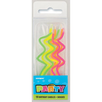 Unique Wacky Neon Spiral Birthday Candles 10 ct. Assorted Color Cake Decoration
