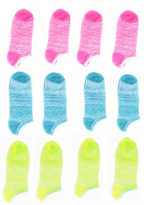 12 Pairs Neon Color Low Cut Women's Socks Sole Trends Size 9-11