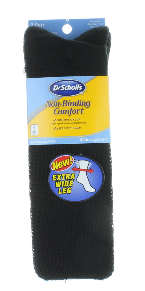 Dr. Scholl's Non-Binding Comfort Wide Leg Men's Crew Socks Black - 2 ...
