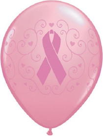 12 Breast Cancer Awareness Pink RIbbon Print 11" Latex Balloons BCA  Qualatex