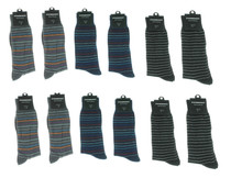 12 Pairs Men's Stripe Dress Socks Sz 10-13 Dark Color Casual Formal EBM-503