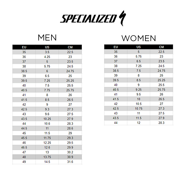 Specialized Size Chart