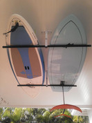 T-Rax Ceiling Rack shown with the 28" SUP support bars.
Stand Up Paddleboards nice and safe on the ceiling.