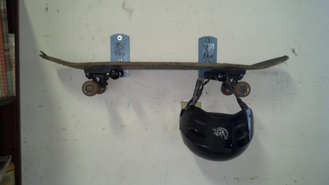 Skateboard Wall Rack with Helmet in T-Rax Style.
Made in the U.S.A. 