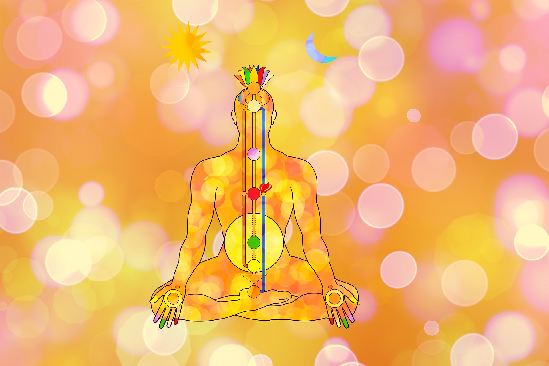 An illustration of a person with open chakras.