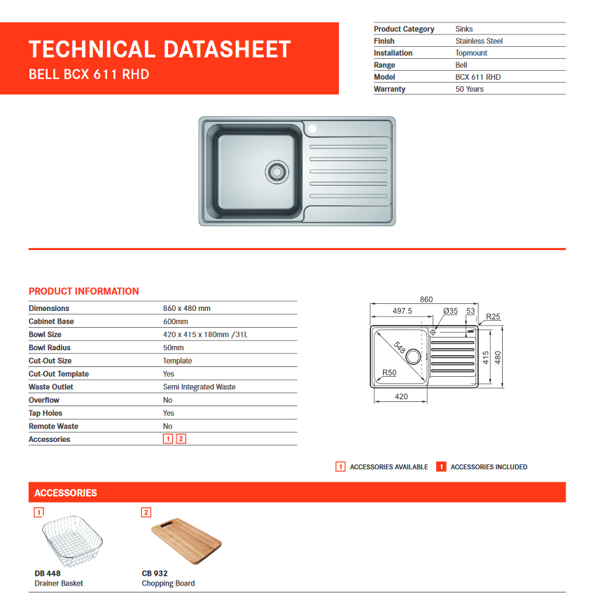 Franke Bell Topmount Single Bowl Right Hand Drainer Sink Bcx611 6710