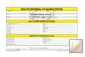Image shows custom imprint on Health Referral 3-part Carbonless Form from Cool School Studios.
