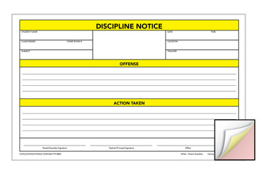 Image shows Discipline Notice 3-part Carbonless Form from Cool School Studios.