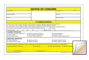Image shows Notice of Concern 3-part Carbonless Form from Cool School Studios.