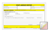Image shows Staff Absense Report 3-part Carbonless Form from Cool School Studios.