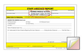 Image shows custom imprint on Staff Absence 3-part Carbonless Report from Cool School Studios.