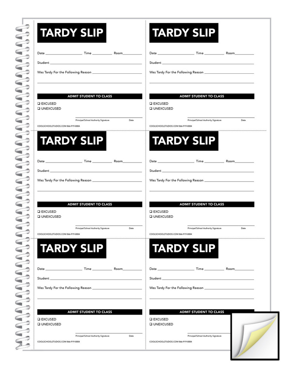 Tardy Slip Book - 2-part Carbonless - 300 Sets Each Book - Cool School Studios tardy-slip-book-2-part-carbonless-300-sets-each-book-cool-school-studios