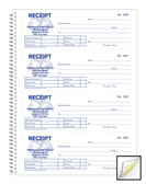 Image shows a page from a custom 2-part Carbonless/Numbered Receipt Book (05026).