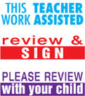 Image shows the three stamp images included with the product: This Work Teacher Assisted, Review & Sign, and Please Review with Your Child.