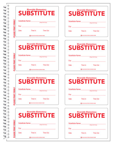 Shown is a page from the Custom Substitute ID Secure-D Duplicate Log-in Book. Cool School Studios Item #04005.