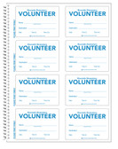 Shown is a page with 8 badges from the Custom Volunteer ID Secure-D Duplicate Log-in Book from Cool School Studios (04006).
