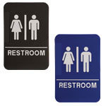 Shown is 6" x 9" Unisex Restroom ADA Compliant Sign from Cool School Studios (ADA104_204).
