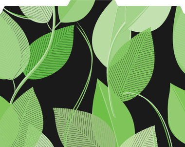 Image shows file folder with 1/3 cut tab, green leaves pattern with black background.