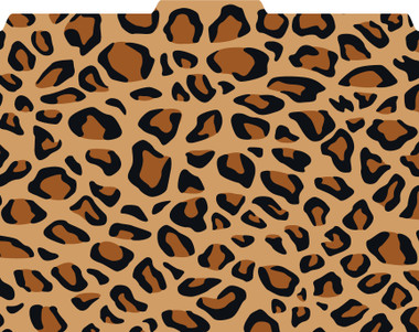 Image shows a 1/3 cut tab file folder with a leopard print pattern in tans, browns and blacks.