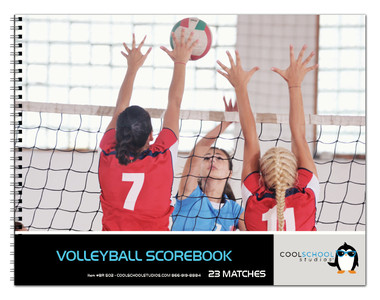 Shown is the cover of the 23 match Volleyball Scorebook (Cool School Studios Item #BR 502).