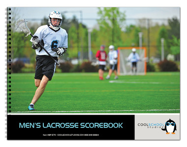 Shown is the cover of the Men's Lacrosse Scorebook from Cool School Studios (BR 570).