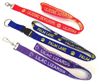 Shown are embroidered polyester lanyards (Cool School Studios 4013).
