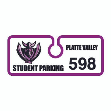 Pictured is the 2-color Consecutive Numbered Plastic Parking Hang Tag (KC-5H_N2) from Cool School Studios.