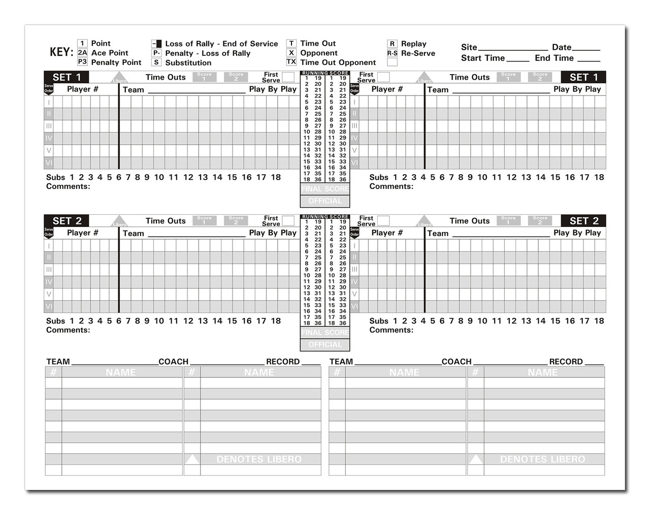 Volleyball Scorebook 36 Matches Cool School Studios