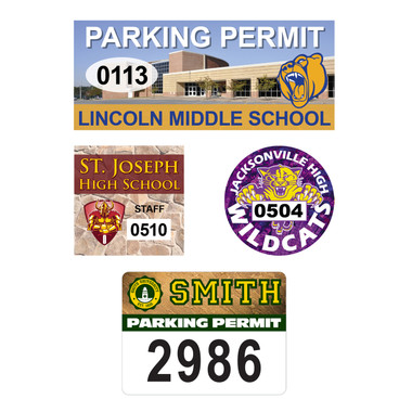 Shown are four security parking decals from Cool School Studios.