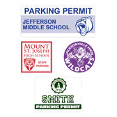 Photo shows four parking decals from Cool School Studios.