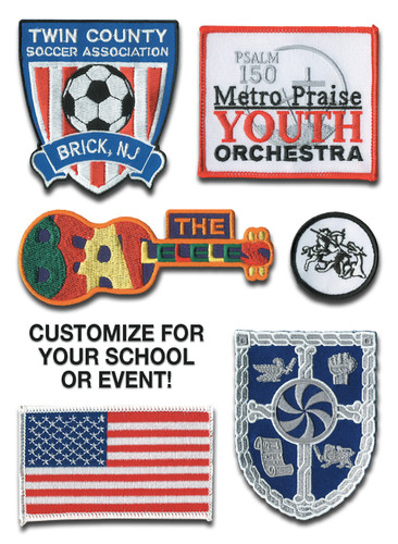 Shown are various embroidery patches (Cool School Studios 10003).