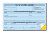 Cool School Studios 4-part carbonless Transportation Request Form shown with corner lifted, illustrating the four separate sheets. 
