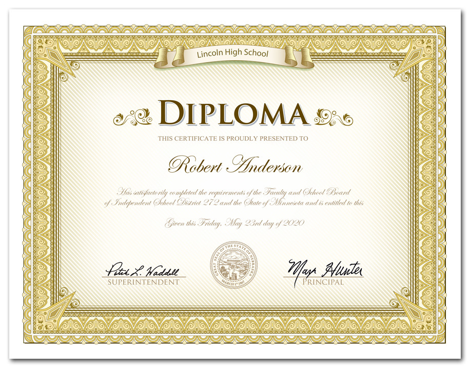 CUSTOM Diplomas - Full Color & One Foil Color - 4 Styles - Priced Each  Starting at 100