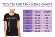 Sizing Chart for the Pain and Pride Tech Tee.