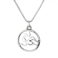 Swimmer charm necklace on a sterling chain .