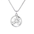 Sterling silver round cutout cycling girl charm necklace.