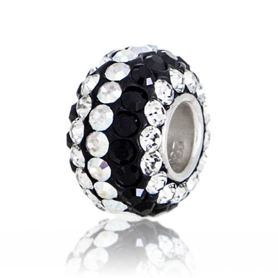 Black and White Swarovski Crystal Bead at an angle.