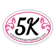 5K Bumper Sticker with pink scroll design