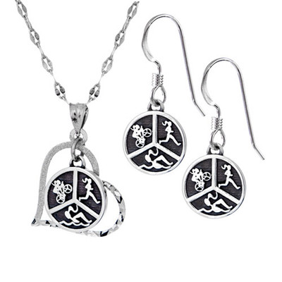 Triathlon Heart necklace with matching earrings.