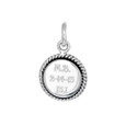 Small round charm with race name, date and distance engraved on it.