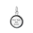 Front of sterling silver engraved charm with race name, distance and date