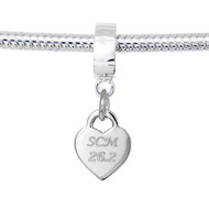 Custom engraved heart dangle bead on a silver european bracelet