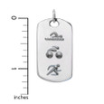 Womens swim, bike, run dog tag pendant with ruler to show length of 1.15 inches