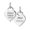 Front and back view of custom engraved heart charm in sterling silver