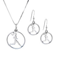 Runner circle necklace and earring combo in sterling silver