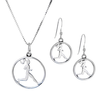 Runner circle necklace and earring combo in sterling silver