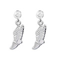 Winged shoe charm on clear crystal post earrings