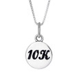 10K round charm in sterling silver, hanging on a box chain